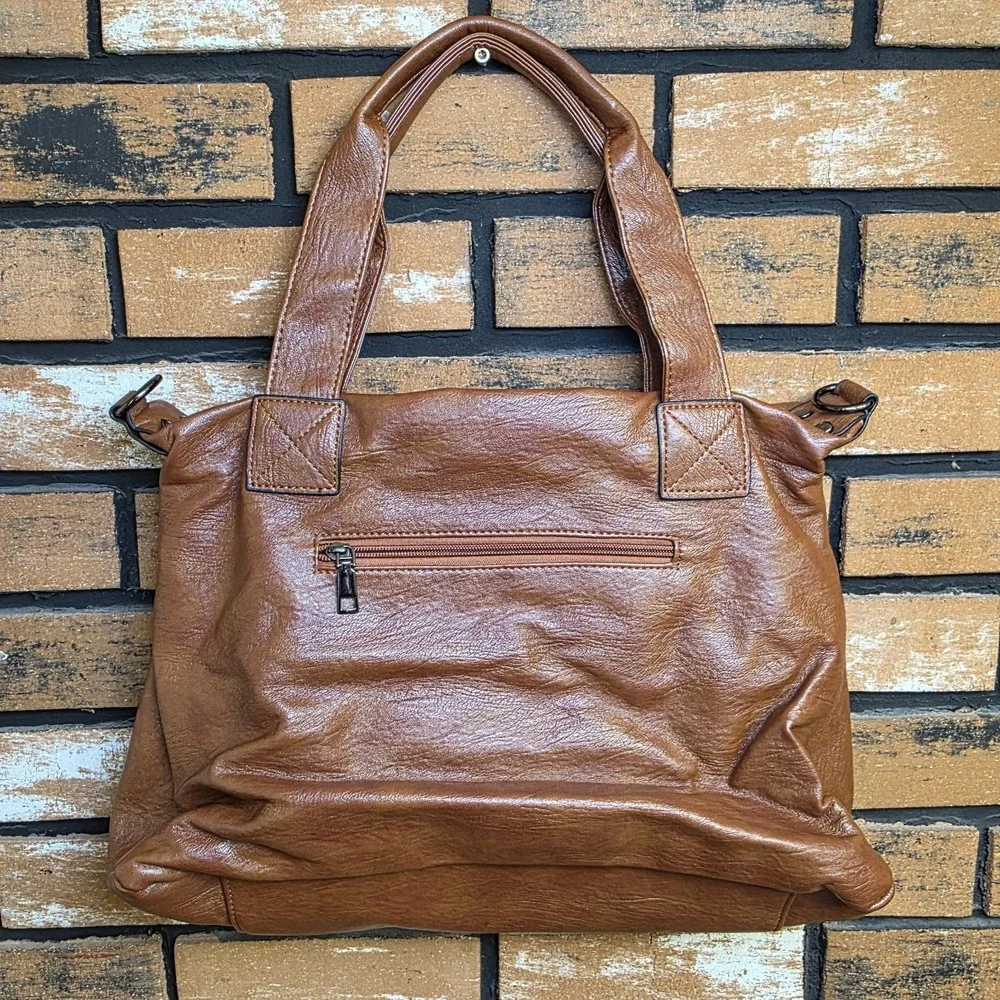 Women Large Tote Shoulder Handbag Soft Faux Leather Satchel Bag Hobo Purse Brown